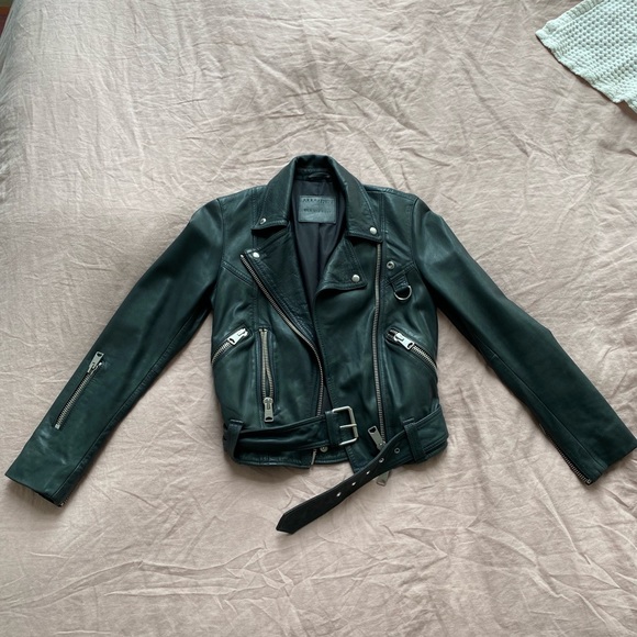 Blue All Saint Gidley Leather Biker Jacket - Picture 7 of 8